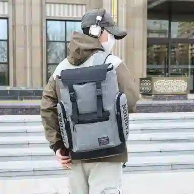 泰格奴 工装机能背包潮酷高颜值精美配色韩版街头旅行运动初高中生大学生书包 牛津布 双肩包 常规 男款 灰色/黑色