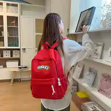 泰格奴 高颜值时尚复古简约百搭个性潮酷学院风通勤大容量轻便 尼龙 双肩包 男女同款情侣款 乳白色/黑色/红色/黄色