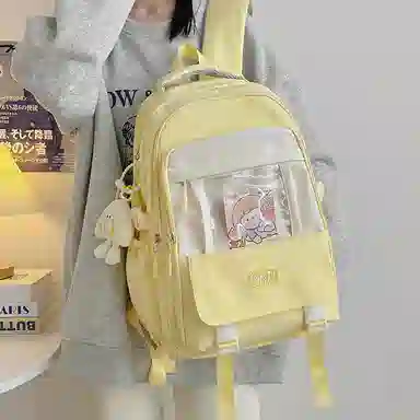 泰格奴 时尚百搭休闲通勤旅行个性风格独特背包初中生高中生大学生上课百搭书包 尼龙 双肩包 男女同款情侣款 卡其色蓝色黑色红色黄色