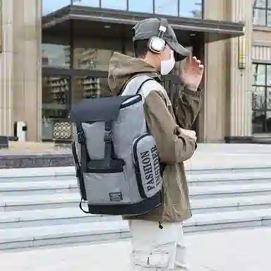 泰格奴 工装机能背包潮酷高颜值精美配色韩版街头旅行运动初高中生大学生书包 牛津布 双肩包 常规 男款 灰色/黑色