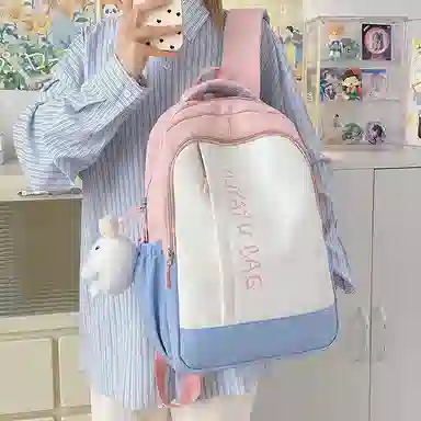 泰格奴 撞色系轻便百搭背包气质高级感潮流时尚初中高中大学生上课书包 尼龙 双肩包 男女同款情侣款 卡其色/粉色/蓝色/绿色/黑色