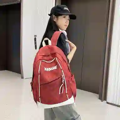 泰格奴 纯色字母休闲百搭高颜值精美配色质感旅行潮流初高中大学生上课书包 尼龙 双肩包 男女同款情侣款 白色/绿色/黑色/粉红色/酒红色