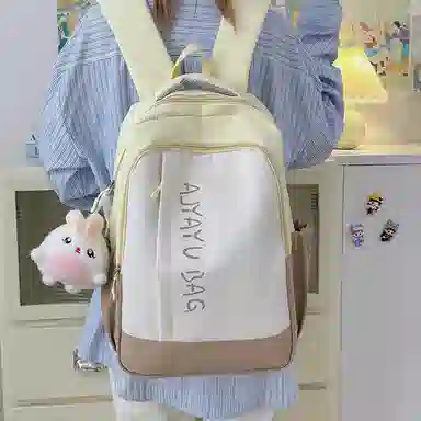 泰格奴 撞色系轻便百搭背包气质高级感潮流时尚初中高中大学生上课书包 尼龙 双肩包 男女同款情侣款 卡其色/粉色/蓝色/绿色/黑色