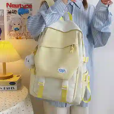 泰格奴 撞色系轻便百搭背包气质高级感潮流时尚初中高中大学生上课书包 尼龙 双肩包 男女同款情侣款 粉色/黄色/蓝色/绿色/黑色