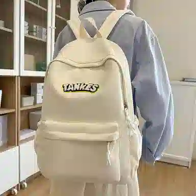 泰格奴 高颜值时尚复古简约百搭个性潮酷学院风通勤大容量轻便 尼龙 双肩包 男女同款情侣款 乳白色/黑色/红色/黄色