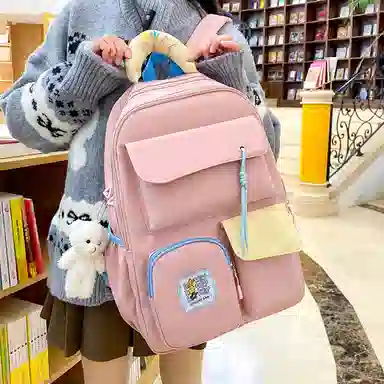 泰格奴 撞色系轻便百搭个性气质高级感潮流时尚初中高中大学生上课书包 尼龙 组合装 男女同款情侣款 多色