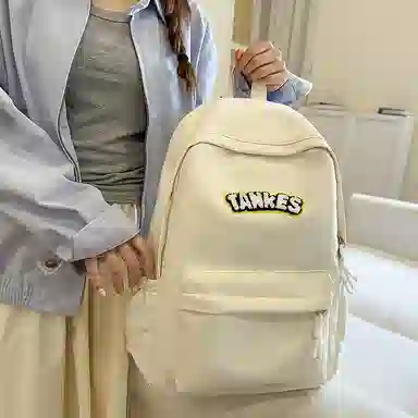 泰格奴 高颜值时尚复古简约百搭个性潮酷学院风通勤大容量轻便 尼龙 双肩包 男女同款情侣款 乳白色/黑色/红色/黄色