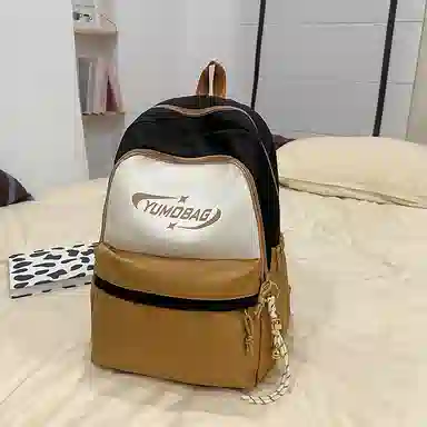 泰格奴 撞色系轻便百搭背包气质高级感潮流时尚初中高中大学生上课书包 尼龙 双肩包 男女同款情侣款 粉色/蓝色/红色/棕色