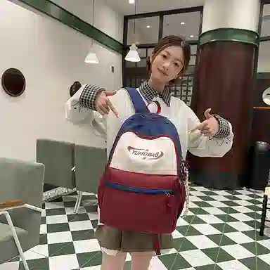 泰格奴 撞色系轻便百搭背包气质高级感潮流时尚初中高中大学生上课书包 尼龙 双肩包 男女同款情侣款 粉色/蓝色/红色/棕色