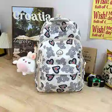 泰格奴 小清新休闲高颜值精美潮版韩版背包初中生高中生大学生上课百搭书包 尼龙 双肩包 男女同款情侣款 粉红色/蓝色/灰色/黑色