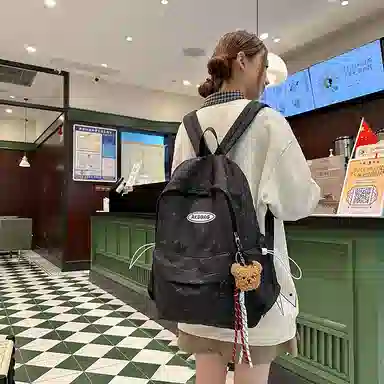 泰格奴 小清新休闲高颜值精美潮版韩版背包初高中生大学生上课百搭书包 尼龙 双肩包 男女同款情侣款 米白色/黑色/黄色/蓝色