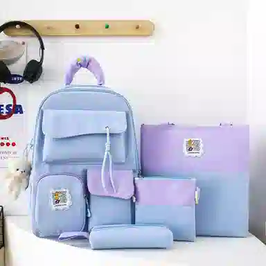 泰格奴 撞色系轻便百搭个性气质高级感潮流时尚初中高中大学生上课书包 尼龙 组合装 男女同款情侣款 多色