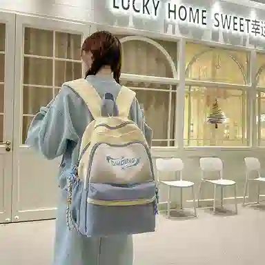 泰格奴 撞色系轻便百搭背包气质高级感潮流时尚初中高中大学生上课书包 尼龙 双肩包 男女同款情侣款 粉色/蓝色/红色/棕色