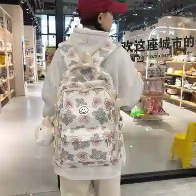 泰格奴 小清新休闲高颜值精美潮版韩版背包初中生高中生大学生上课百搭书包 尼龙 双肩包 男女同款情侣款 粉红色/蓝色/灰色/黑色