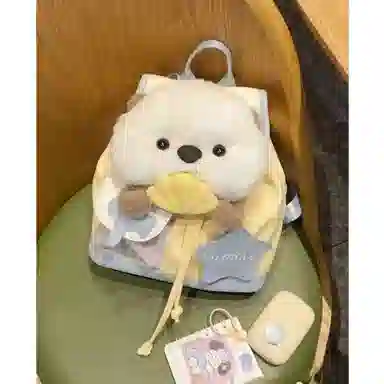 泰格奴 小清新休闲高颜值精美潮版韩版背包初中生高中生大学生上课百搭书包 棉 双肩包 男女同款情侣款 白色