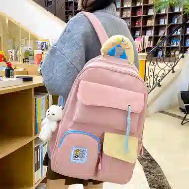 泰格奴 撞色系轻便百搭个性气质高级感潮流时尚初中高中大学生上课书包 尼龙 组合装 男女同款情侣款 多色