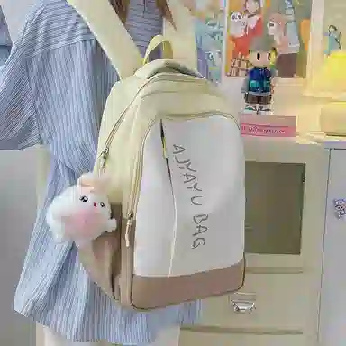 泰格奴 撞色系轻便百搭背包气质高级感潮流时尚初中高中大学生上课书包 尼龙 双肩包 男女同款情侣款 卡其色/粉色/蓝色/绿色/黑色