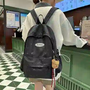 泰格奴 小清新休闲高颜值精美潮版韩版背包初高中生大学生上课百搭书包 尼龙 双肩包 男女同款情侣款 米白色/黑色/黄色/蓝色