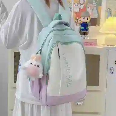 泰格奴 撞色系轻便百搭背包气质高级感潮流时尚初中高中大学生上课书包 尼龙 双肩包 男女同款情侣款 卡其色/粉色/蓝色/绿色/黑色