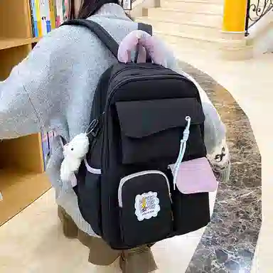 泰格奴 撞色系轻便百搭个性气质高级感潮流时尚初中高中大学生上课书包 尼龙 组合装 男女同款情侣款 多色