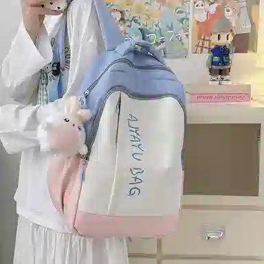 泰格奴 撞色系轻便百搭背包气质高级感潮流时尚初中高中大学生上课书包 尼龙 双肩包 男女同款情侣款 卡其色/粉色/蓝色/绿色/黑色