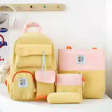 泰格奴 撞色系轻便百搭个性气质高级感潮流时尚初中高中大学生上课书包 尼龙 组合装 男女同款情侣款 多色