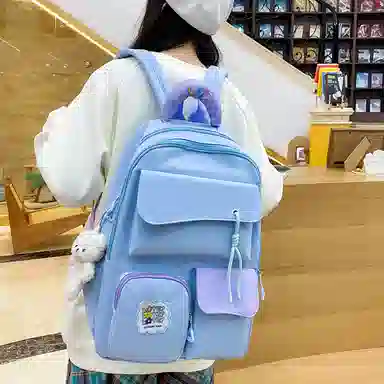 泰格奴 撞色系轻便百搭个性气质高级感潮流时尚初中高中大学生上课书包 尼龙 组合装 男女同款情侣款 多色