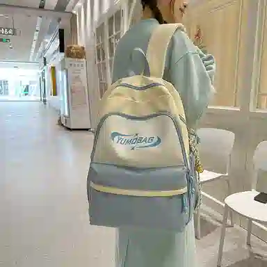 泰格奴 撞色系轻便百搭背包气质高级感潮流时尚初中高中大学生上课书包 尼龙 双肩包 男女同款情侣款 粉色/蓝色/红色/棕色