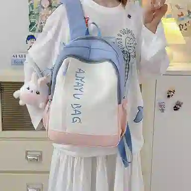 泰格奴 撞色系轻便百搭背包气质高级感潮流时尚初中高中大学生上课书包 尼龙 双肩包 男女同款情侣款 卡其色/粉色/蓝色/绿色/黑色