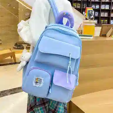 泰格奴 撞色系轻便百搭个性气质高级感潮流时尚初中高中大学生上课书包 尼龙 组合装 男女同款情侣款 多色