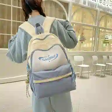 泰格奴 撞色系轻便百搭背包气质高级感潮流时尚初中高中大学生上课书包 尼龙 双肩包 男女同款情侣款 粉色/蓝色/红色/棕色