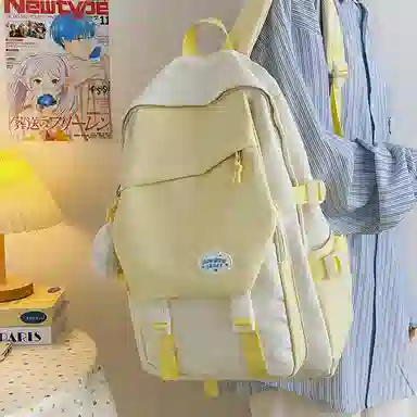 泰格奴 撞色系轻便百搭背包气质高级感潮流时尚初中高中大学生上课书包 尼龙 双肩包 男女同款情侣款 粉色/黄色/蓝色/绿色/黑色