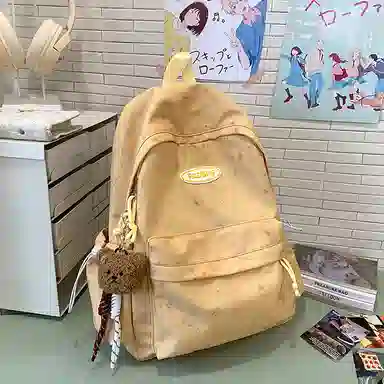 泰格奴 小清新休闲高颜值精美潮版韩版背包初高中生大学生上课百搭书包 尼龙 双肩包 男女同款情侣款 米白色/黑色/黄色/蓝色