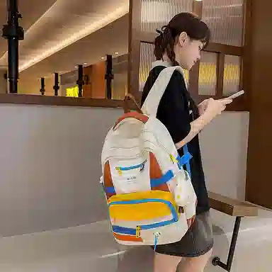 泰格奴 撞色系轻便百搭高颜值女生背包洋气个性气质高级感潮流时尚初高中大学生上课书包 尼龙 双肩包 常规 男女同款情侣款 多色