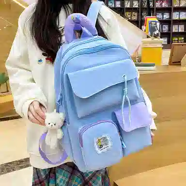 泰格奴 撞色系轻便百搭个性气质高级感潮流时尚初中高中大学生上课书包 尼龙 组合装 男女同款情侣款 多色