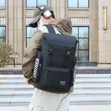 泰格奴 工装机能背包潮酷高颜值精美配色韩版街头旅行运动初高中生大学生书包 牛津布 双肩包 常规 男款 灰色/黑色