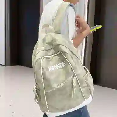 泰格奴 纯色字母休闲百搭高颜值精美配色质感旅行潮流初高中大学生上课书包 尼龙 双肩包 男女同款情侣款 白色/绿色/黑色/粉红色/酒红色