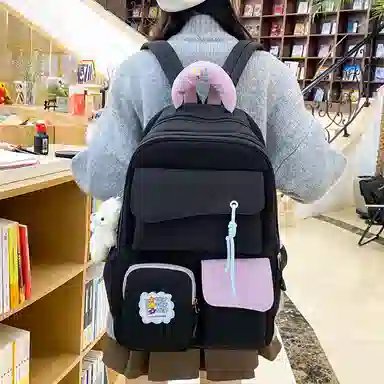 泰格奴 撞色系轻便百搭个性气质高级感潮流时尚初中高中大学生上课书包 尼龙 组合装 男女同款情侣款 多色