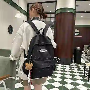 泰格奴 小清新休闲高颜值精美潮版韩版背包初高中生大学生上课百搭书包 尼龙 双肩包 男女同款情侣款 米白色/黑色/黄色/蓝色