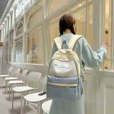 泰格奴 撞色系轻便百搭背包气质高级感潮流时尚初中高中大学生上课书包 尼龙 双肩包 男女同款情侣款 粉色/蓝色/红色/棕色