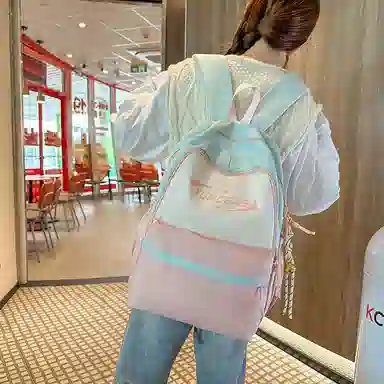 泰格奴 撞色系轻便百搭背包气质高级感潮流时尚初中高中大学生上课书包 尼龙 双肩包 男女同款情侣款 粉色/蓝色/红色/棕色