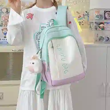 泰格奴 撞色系轻便百搭背包气质高级感潮流时尚初中高中大学生上课书包 尼龙 双肩包 男女同款情侣款 卡其色/粉色/蓝色/绿色/黑色