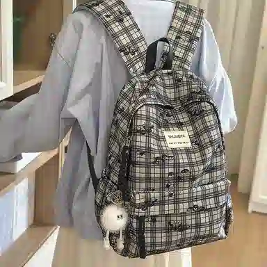 泰格奴 字母印花轻便简约国风大容量运动耐磨背包初中生高中生大学生上课百搭书包 涤纶 双肩包 女款 白色/浅灰色/黑色