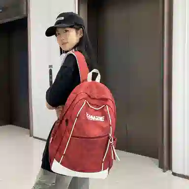 泰格奴 纯色字母休闲百搭高颜值精美配色质感旅行潮流初高中大学生上课书包 尼龙 双肩包 男女同款情侣款 白色/绿色/黑色/粉红色/酒红色