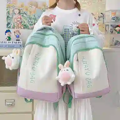 泰格奴 撞色系轻便百搭背包气质高级感潮流时尚初中高中大学生上课书包 尼龙 双肩包 男女同款情侣款 卡其色/粉色/蓝色/绿色/黑色