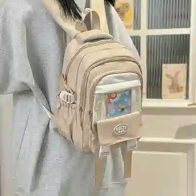 泰格奴 时尚百搭休闲通勤旅行个性风格独特背包初中生高中生大学生上课百搭书包 尼龙 双肩包 男女同款情侣款 卡其色蓝色黑色红色黄色