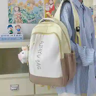 泰格奴 撞色系轻便百搭背包气质高级感潮流时尚初中高中大学生上课书包 尼龙 双肩包 男女同款情侣款 卡其色/粉色/蓝色/绿色/黑色