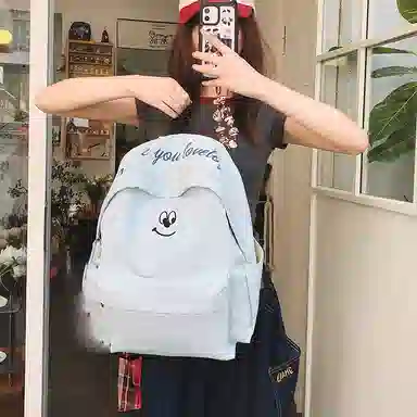 泰格奴 涂鸦通勤旅行小清新轻便高颜值大容量背包初中高中大学生上课百搭书包 尼龙 双肩包 男女同款情侣款 米白色/浅蓝色/藏青色/黑色