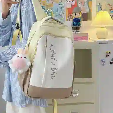 泰格奴 撞色系轻便百搭背包气质高级感潮流时尚初中高中大学生上课书包 尼龙 双肩包 男女同款情侣款 卡其色/粉色/蓝色/绿色/黑色