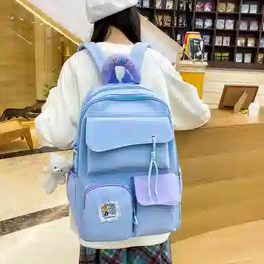 泰格奴 撞色系轻便百搭个性气质高级感潮流时尚初中高中大学生上课书包 尼龙 组合装 男女同款情侣款 多色